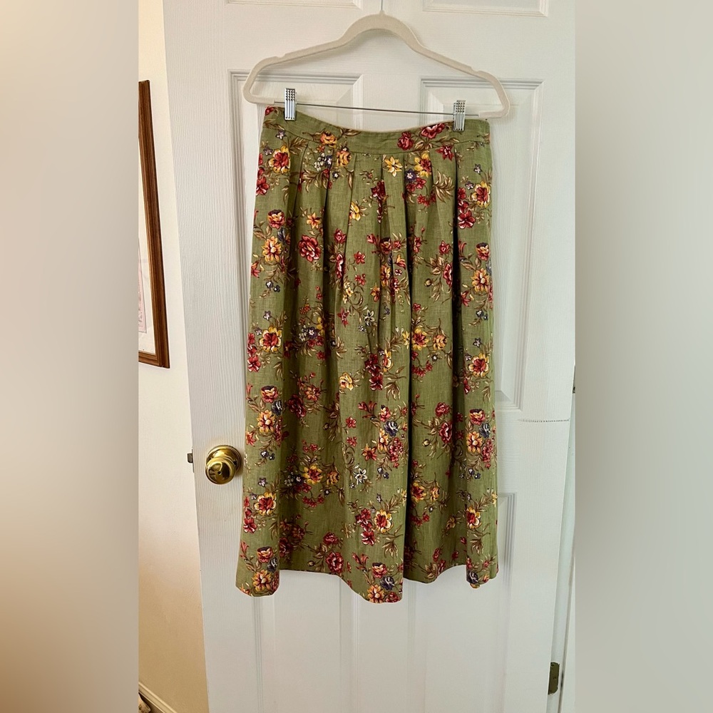 Green floral midi skirt